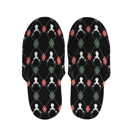 Christmas Deer Argyle Pattern Print Slippers