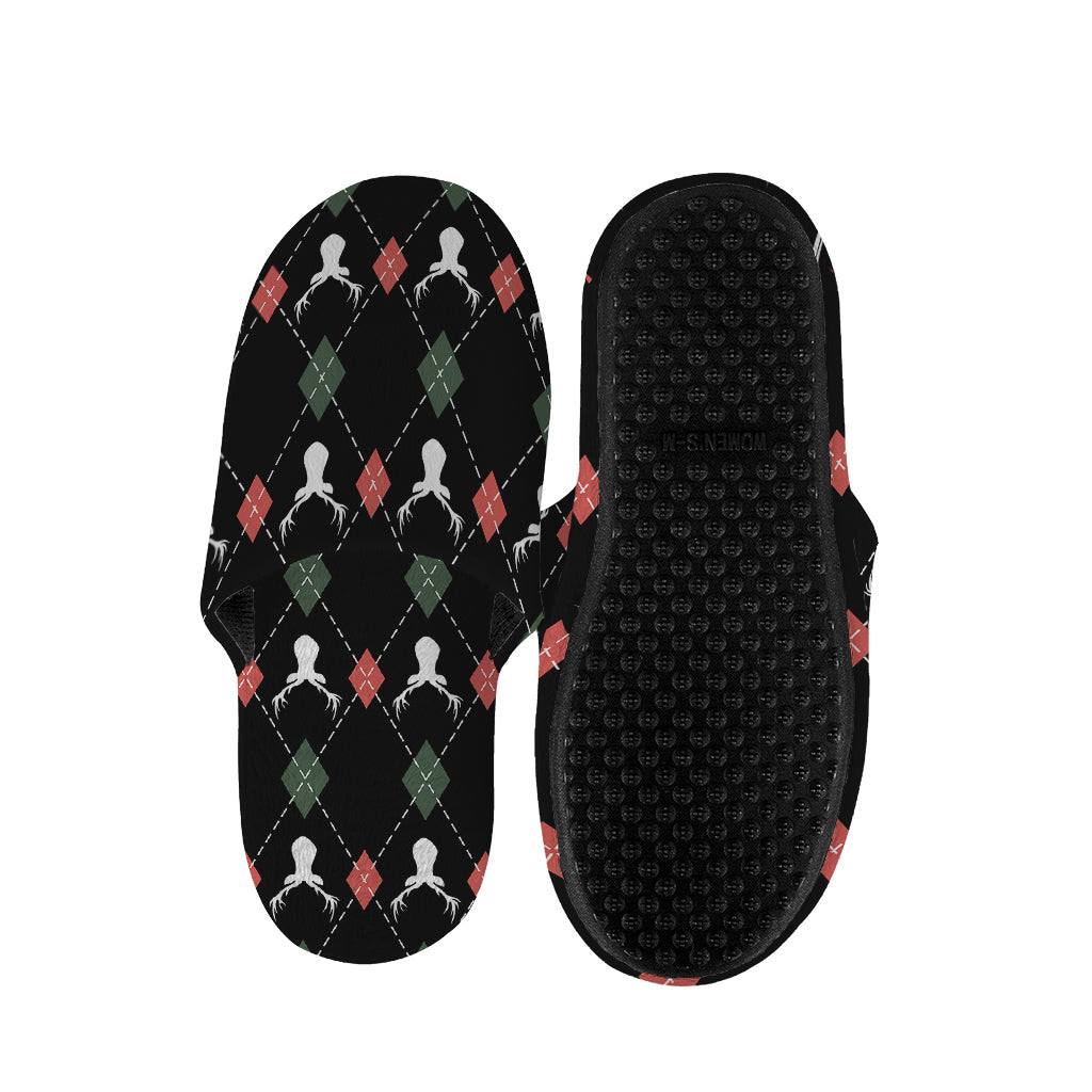 Christmas Deer Argyle Pattern Print Slippers