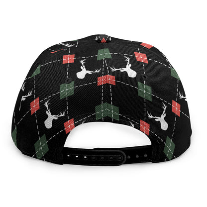 Christmas Deer Argyle Pattern Print Snapback Cap
