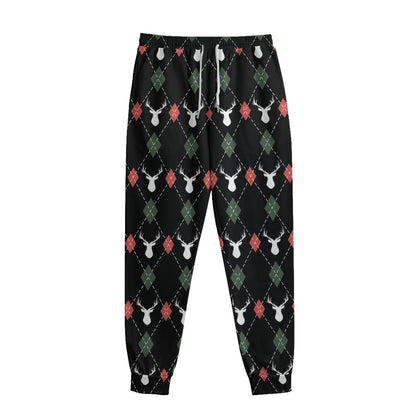 Christmas Deer Argyle Pattern Print Sweatpants