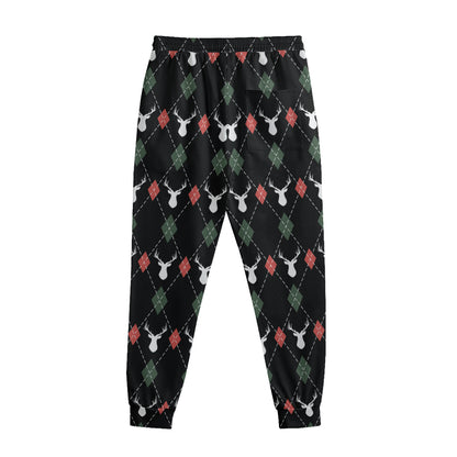 Christmas Deer Argyle Pattern Print Sweatpants