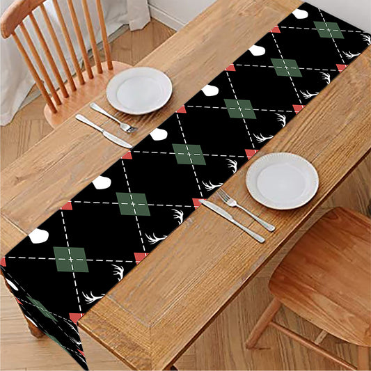 Christmas Deer Argyle Pattern Print Table Runner
