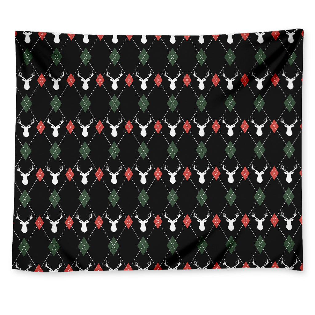 Christmas Deer Argyle Pattern Print Tapestry