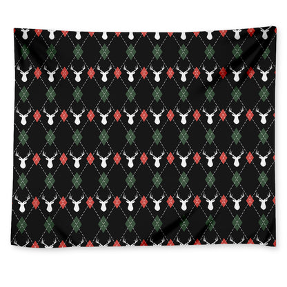 Christmas Deer Argyle Pattern Print Tapestry