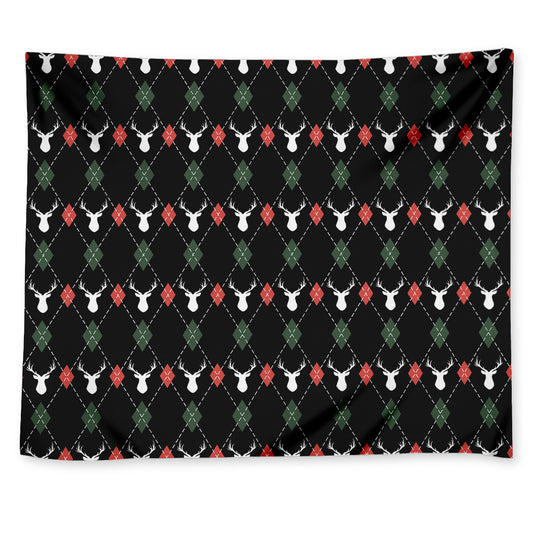 Christmas Deer Argyle Pattern Print Tapestry