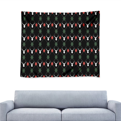 Christmas Deer Argyle Pattern Print Tapestry
