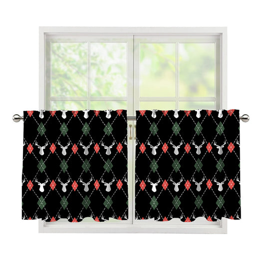 Christmas Deer Argyle Pattern Print Tier Curtains