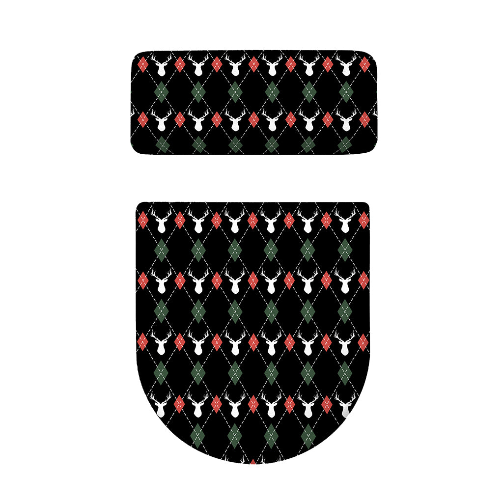 Christmas Deer Argyle Pattern Print Toilet Lid And Tank Cover Set