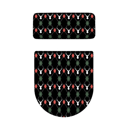 Christmas Deer Argyle Pattern Print Toilet Lid And Tank Cover Set