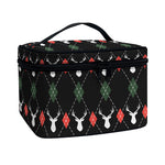 Christmas Deer Argyle Pattern Print Travel Makeup Bag