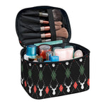 Christmas Deer Argyle Pattern Print Travel Makeup Bag