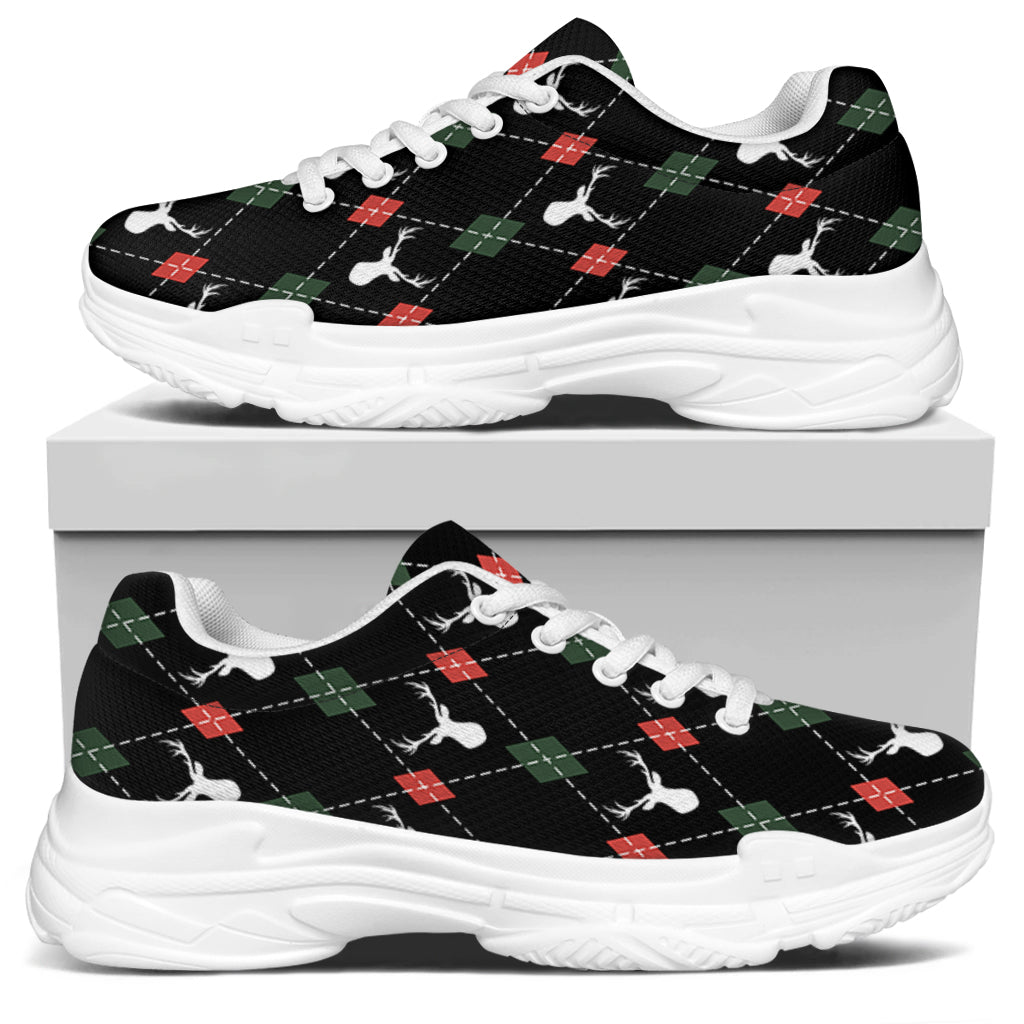 Christmas Deer Argyle Pattern Print White Chunky Shoes