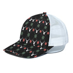Christmas Deer Argyle Pattern Print White Mesh Trucker Cap