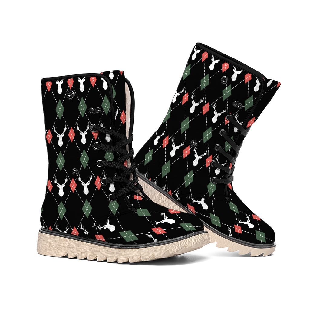 Christmas Deer Argyle Pattern Print Winter Boots