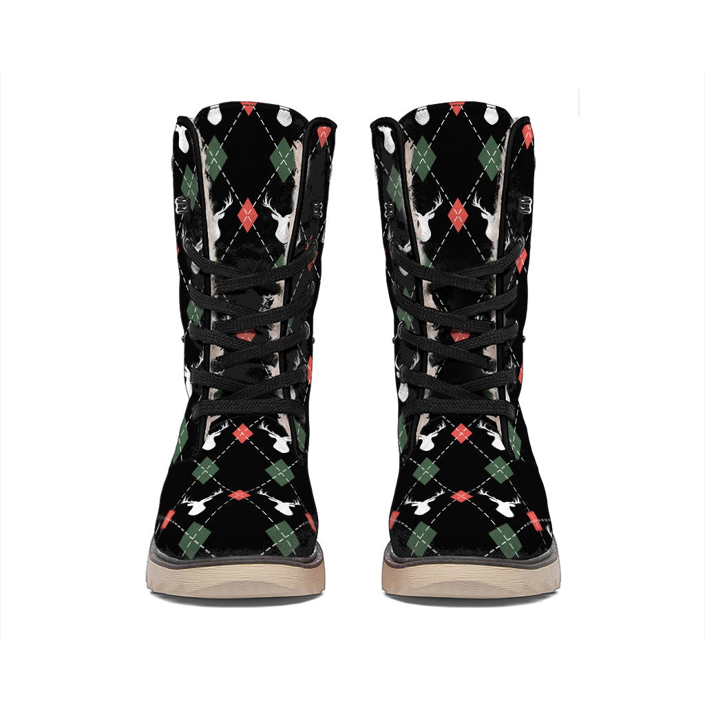 Christmas Deer Argyle Pattern Print Winter Boots