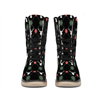 Christmas Deer Argyle Pattern Print Winter Boots