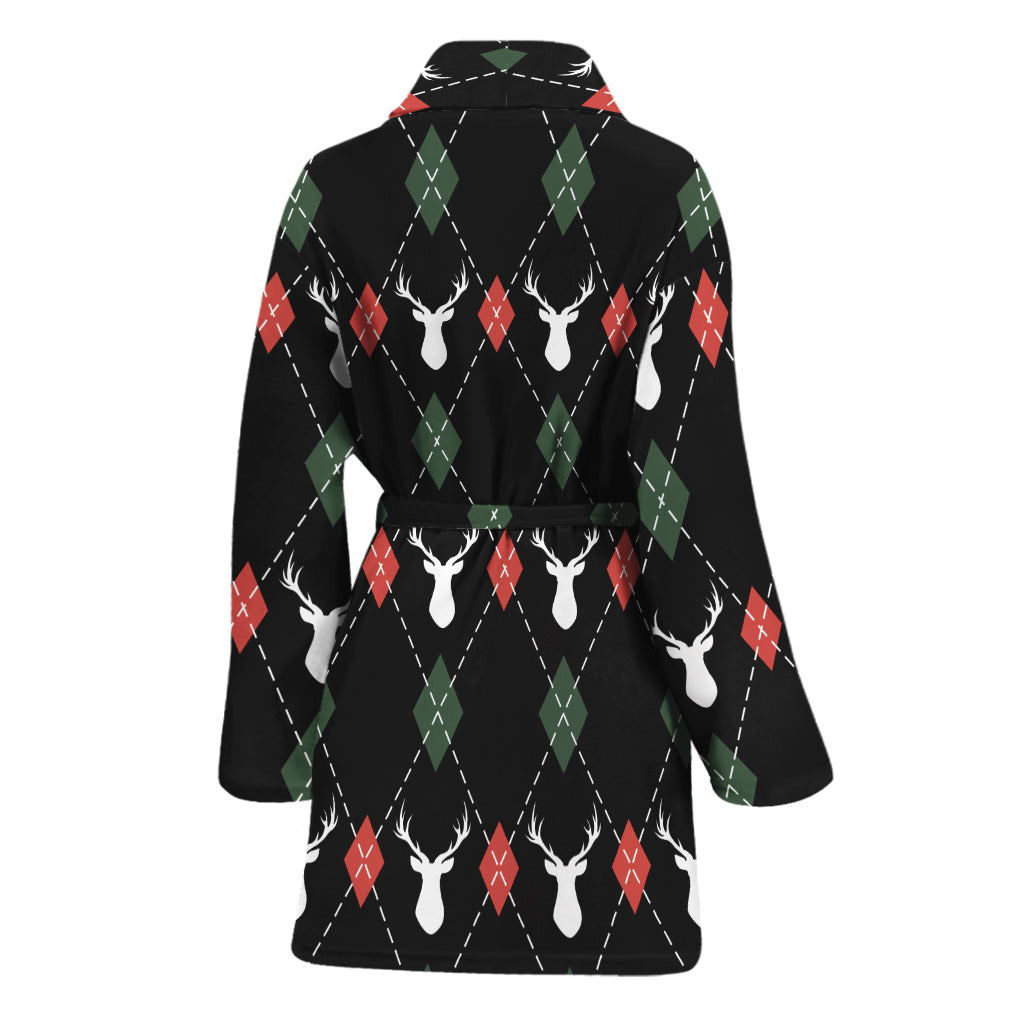 Christmas Deer Argyle Pattern Print Women's Bathrobe