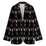 Christmas Deer Argyle Pattern Print Women's Blazer