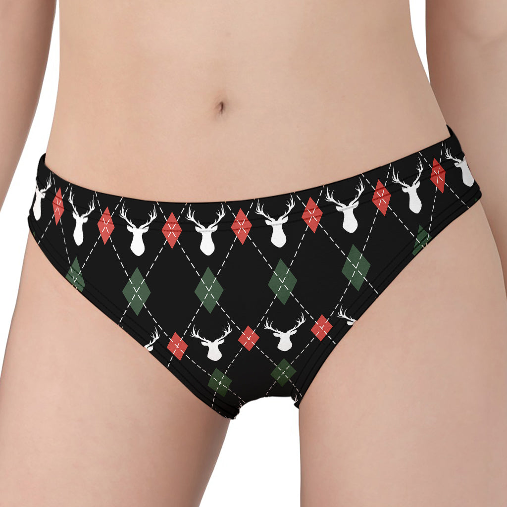 Christmas Deer Argyle Pattern Print Women's Panties