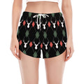 Christmas Deer Argyle Pattern Print Women's Split Running Shorts