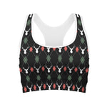Christmas Deer Argyle Pattern Print Women's Sports Bra