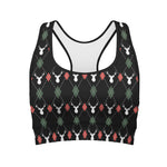 Christmas Deer Argyle Pattern Print Women's Sports Bra
