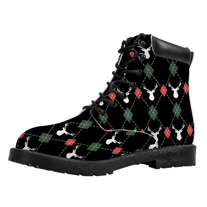 Christmas Deer Argyle Pattern Print Work Boots