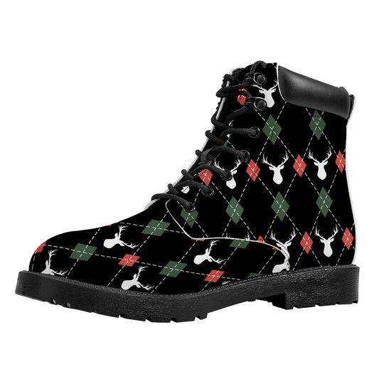 Christmas Deer Argyle Pattern Print Work Boots