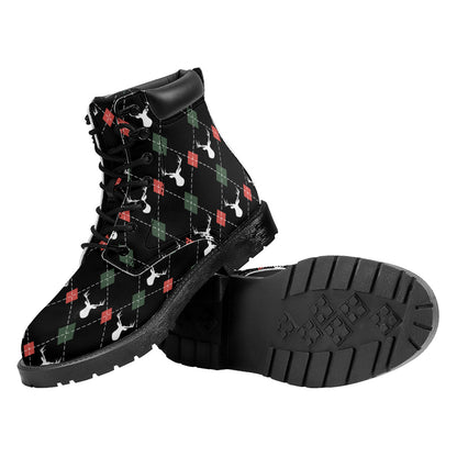 Christmas Deer Argyle Pattern Print Work Boots