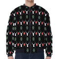 Christmas Deer Argyle Pattern Print Zip Sleeve Bomber Jacket