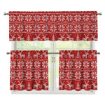 Christmas Deer Knitted Pattern Print 3 Piece Kitchen Curtains