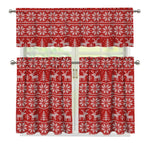 Christmas Deer Knitted Pattern Print 3 Piece Kitchen Curtains