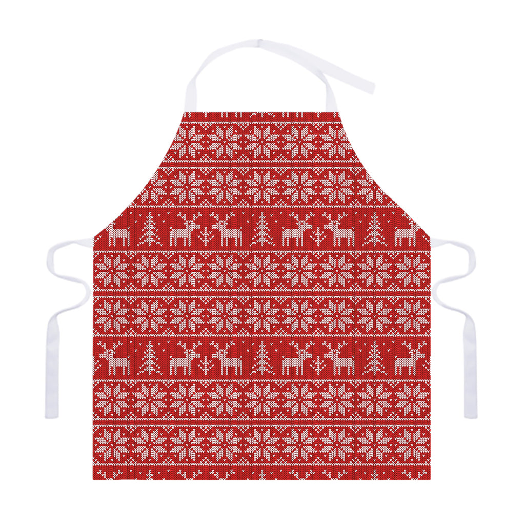 Christmas Deer Knitted Pattern Print Adjustable Apron