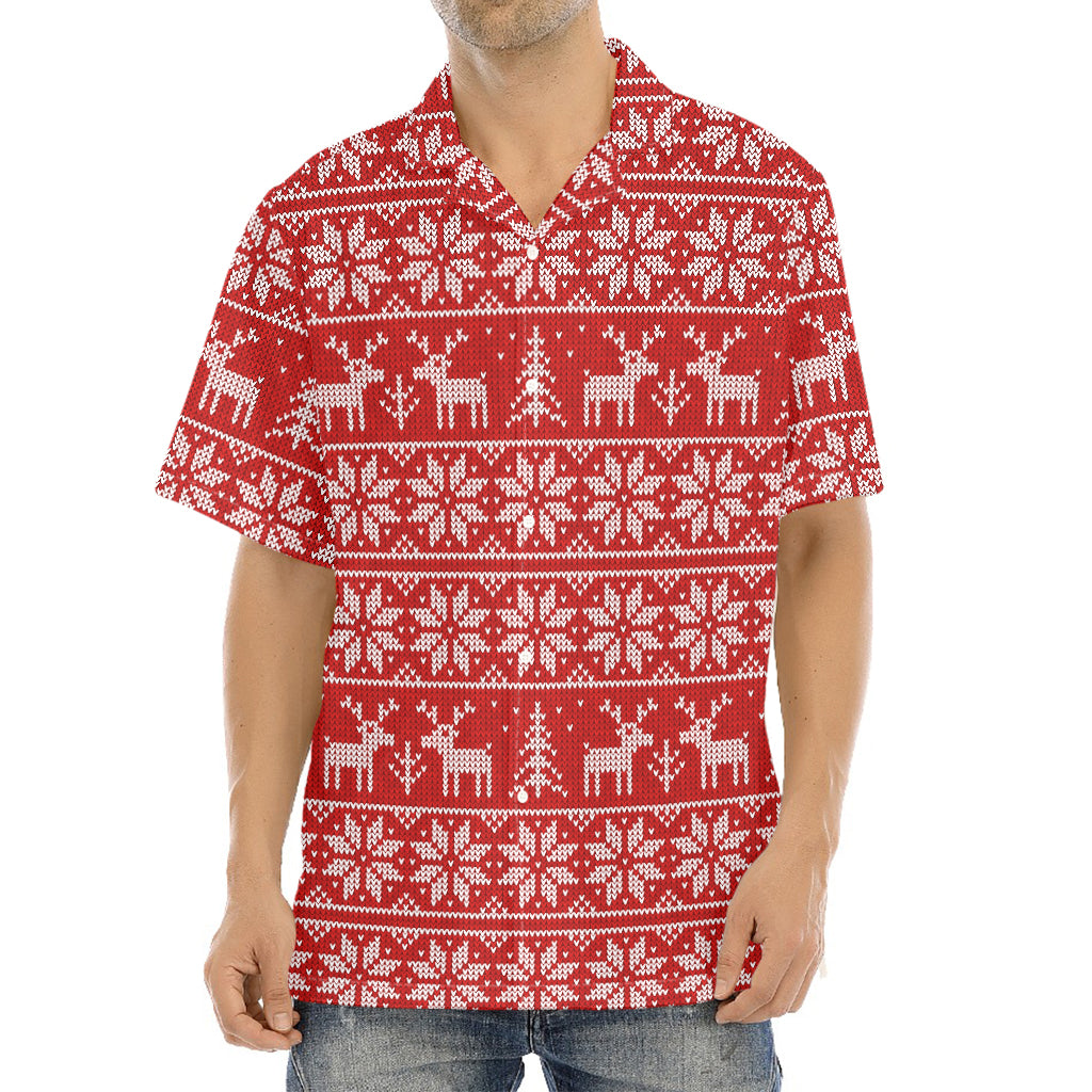 Christmas Deer Knitted Pattern Print Aloha Shirt