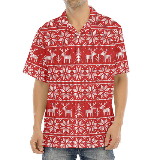 Christmas Deer Knitted Pattern Print Aloha Shirt