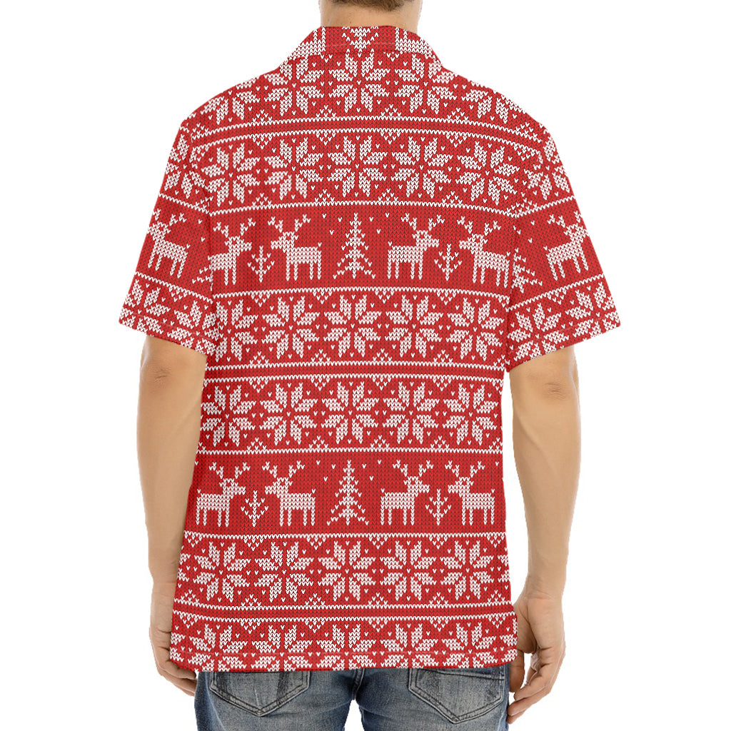 Christmas Deer Knitted Pattern Print Aloha Shirt
