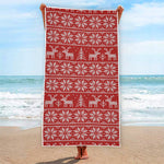 Christmas Deer Knitted Pattern Print Beach Towel