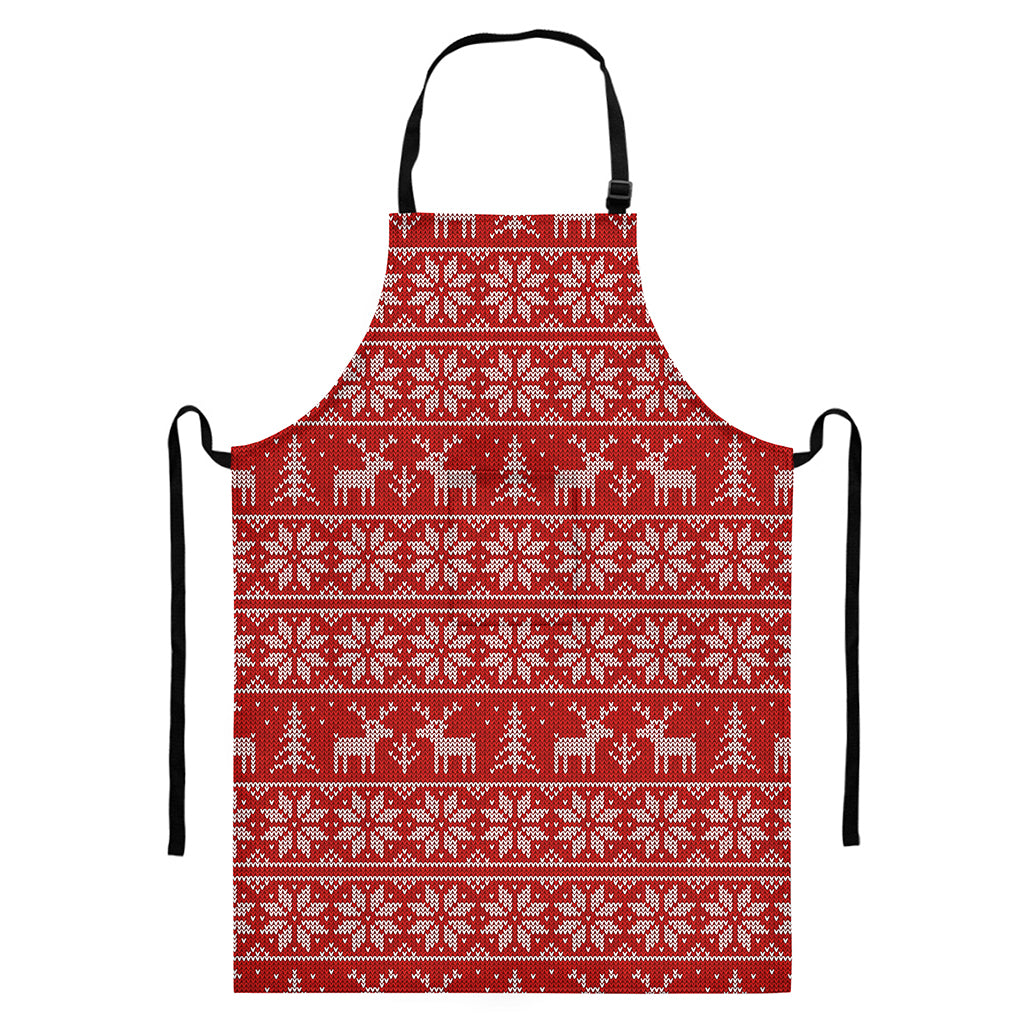 Christmas Deer Knitted Pattern Print Bib Apron With Pocket