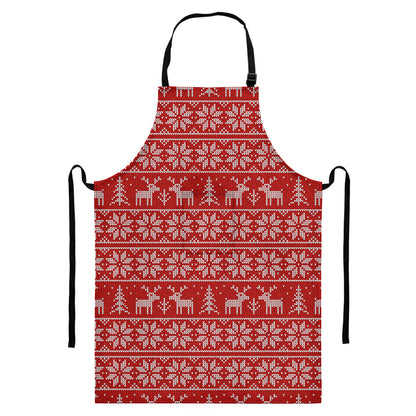 Christmas Deer Knitted Pattern Print Bib Apron With Pocket