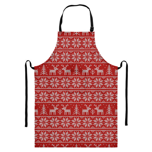 Christmas Deer Knitted Pattern Print Bib Apron With Pocket