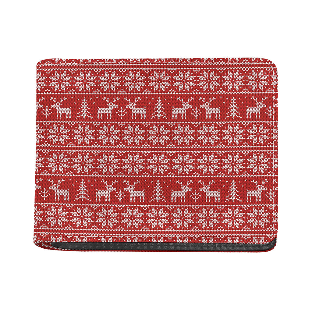 Christmas Deer Knitted Pattern Print Bifold Wallet
