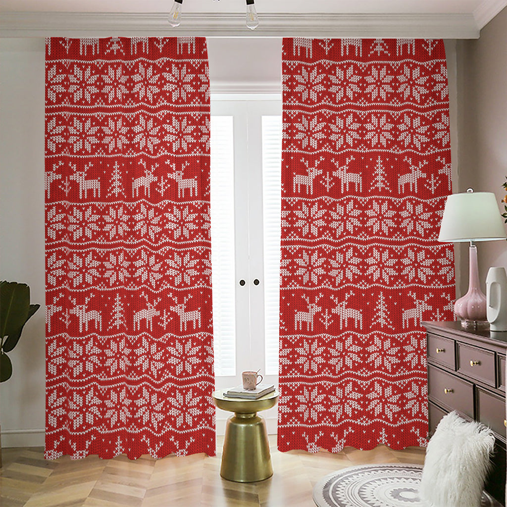 Christmas Deer Knitted Pattern Print Blackout Pencil Pleat Curtains