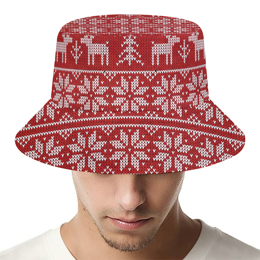 Christmas Deer Knitted Pattern Print Bucket Hat