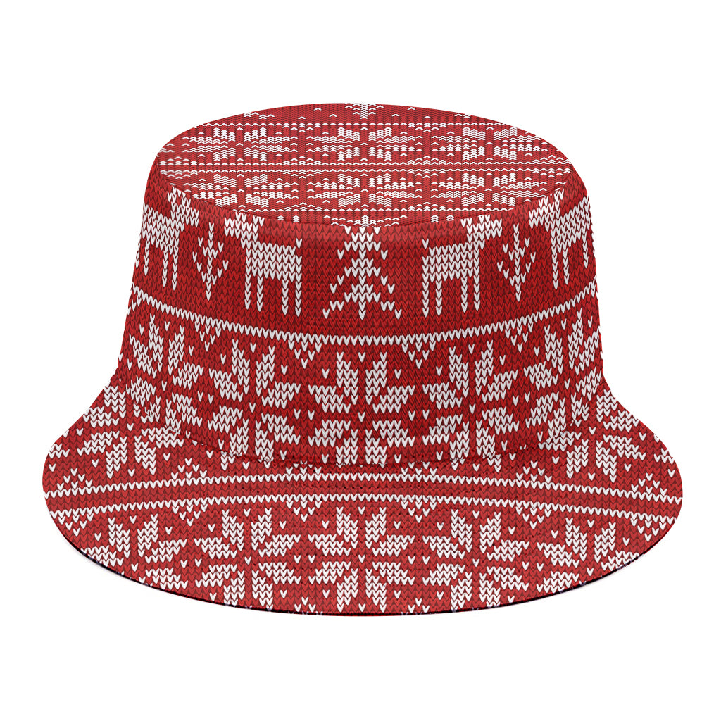 Christmas Deer Knitted Pattern Print Bucket Hat