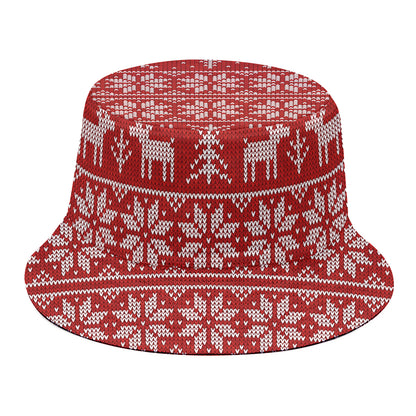 Christmas Deer Knitted Pattern Print Bucket Hat