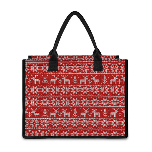 Christmas Deer Knitted Pattern Print Canvas Tote Bag