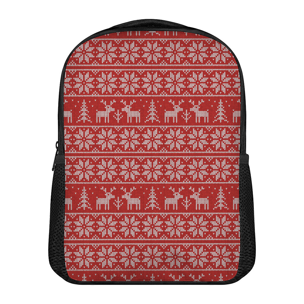 Christmas Deer Knitted Pattern Print Casual Backpack