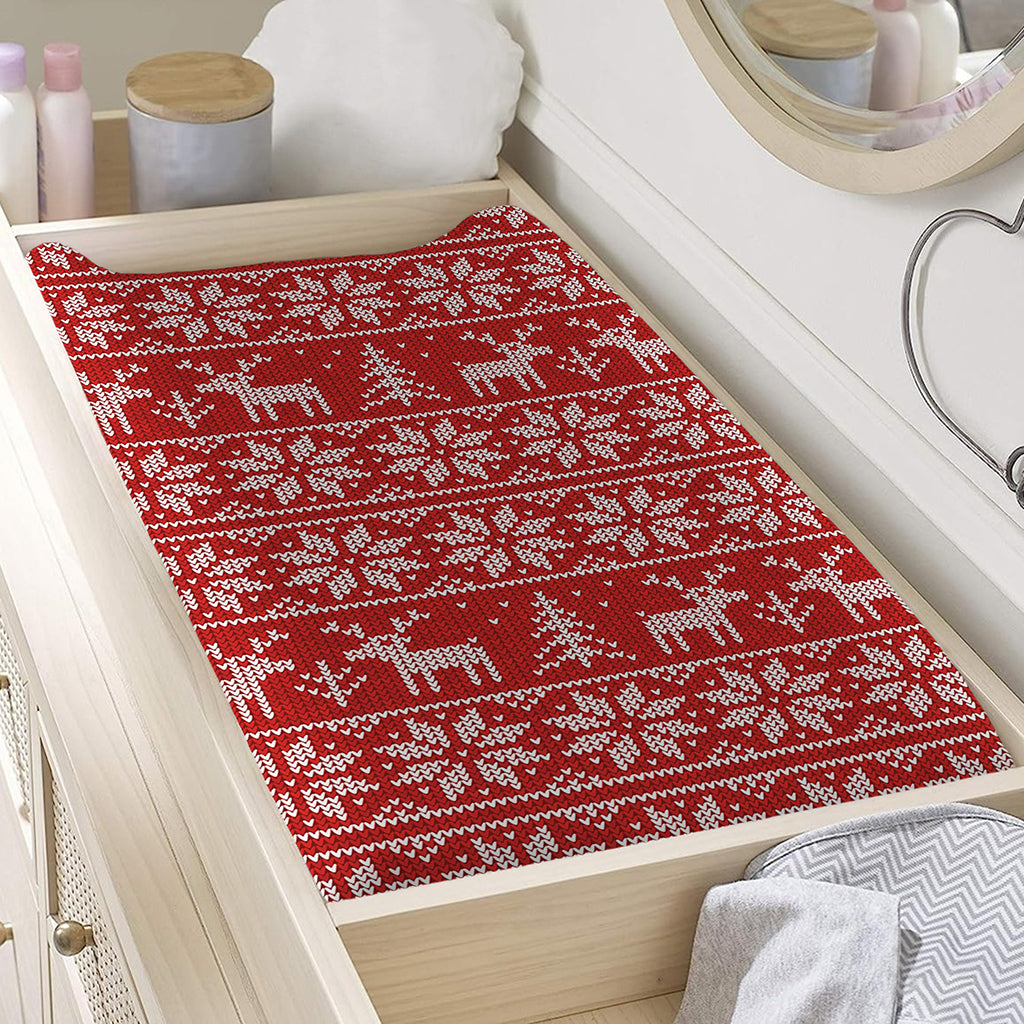 Christmas Deer Knitted Pattern Print Changing Pad Cover