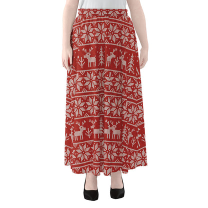 Christmas Deer Knitted Pattern Print Chiffon Maxi Skirt