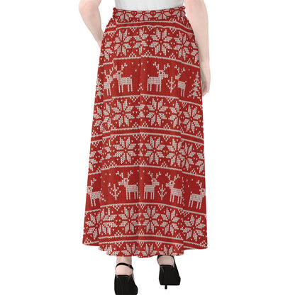 Christmas Deer Knitted Pattern Print Chiffon Maxi Skirt